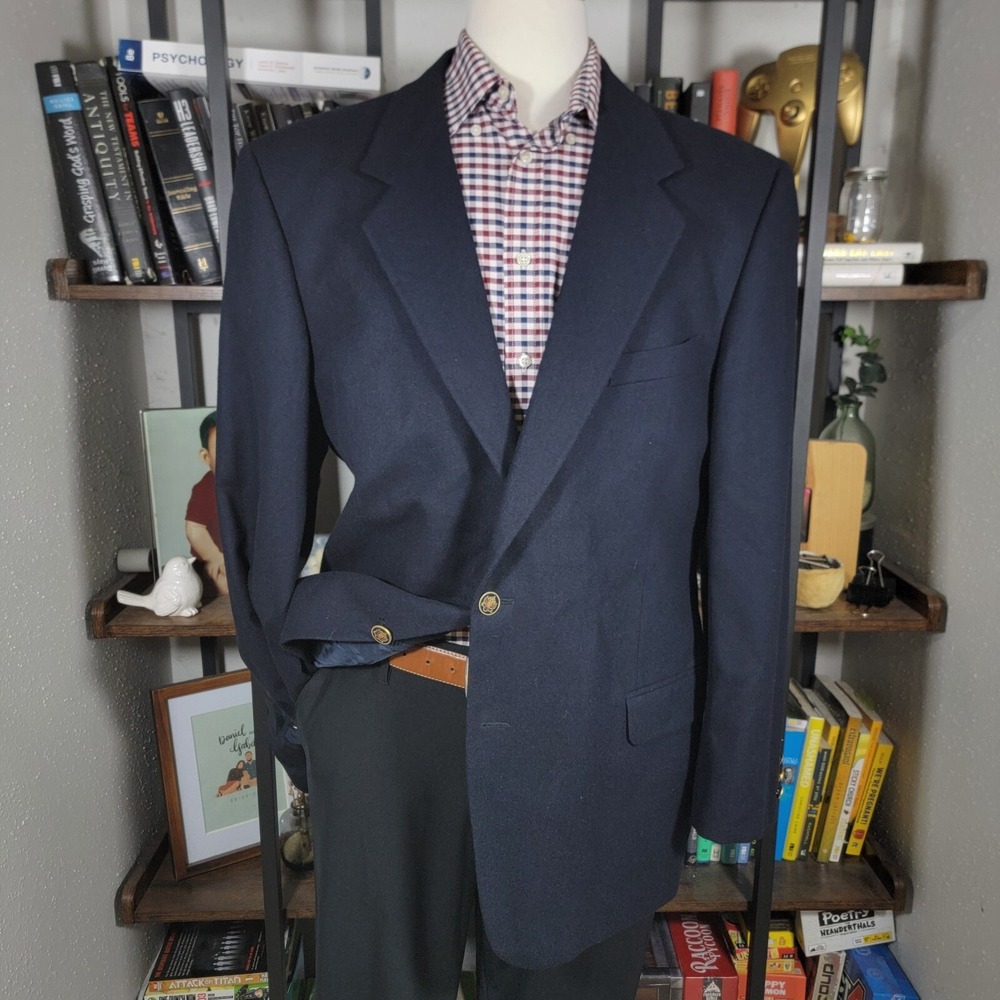Louis Feraud‎ Men's Flannel Sport Coat Blazer Two Button Navy Guabello Wool 46L